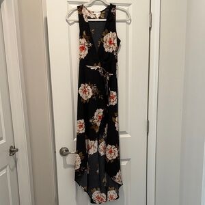 Leith Black Floral High Low Wrap Dress